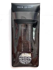 NEW** Tech Swiss David Steiger Watch Band Genuine Leather Black White Stitching