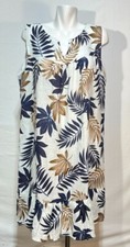 Lungo L'Arno Women Linen Dress Large New NWT Italy Summer White Blue Leaves