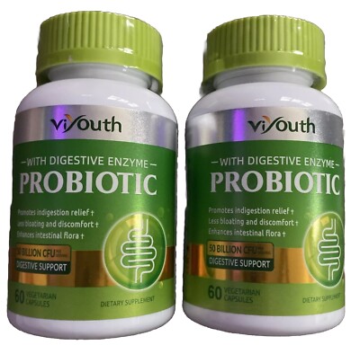ViYouth Probiotic Digestive Enzyme Support 60 Capsules Lot Of 2 50 Billion CFU