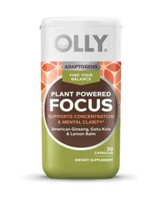 OLLY Plant Powered Focus Capsules 30 Day Supply Ginseng, Gota Kola & Lemon Balm