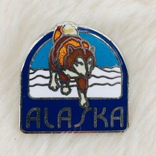 Alaska Souvenir Enamel Lapel Pin w/ Husky Sled Dog