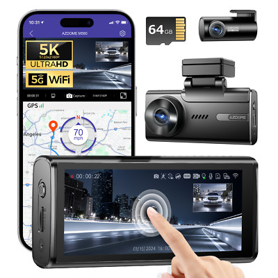 AZDOME 5K Dual Dash Camera 5GHz WiFi GPS 4''Touch Screen Parking Mode 64G TF Card