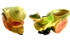 Shawnee Pottery Planter Set USA 539 Lot (2) Chinese Man Rickshaw Cart Vintage