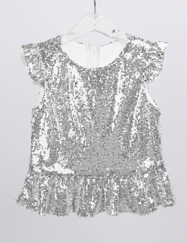 Kids Girls Sparkly Sequin Mermaid Costume Peplum Tops Birthday Party Shiny AU - Picture 25 of 53