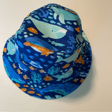 Reversible Hat Blue Fish Summer Vacation Travel Sun Protection bucket Bucket OS