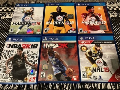 PS4 Game Bundle Assorted Games Madden 15,19,20 NBA 2K 15,19 NHL 15