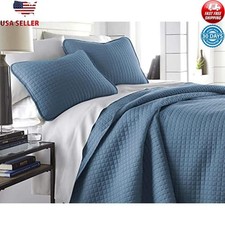 Oversized Quilt Set W/ 2 Shams Full/Queen Size Soft Microfiber Coronet Blue New