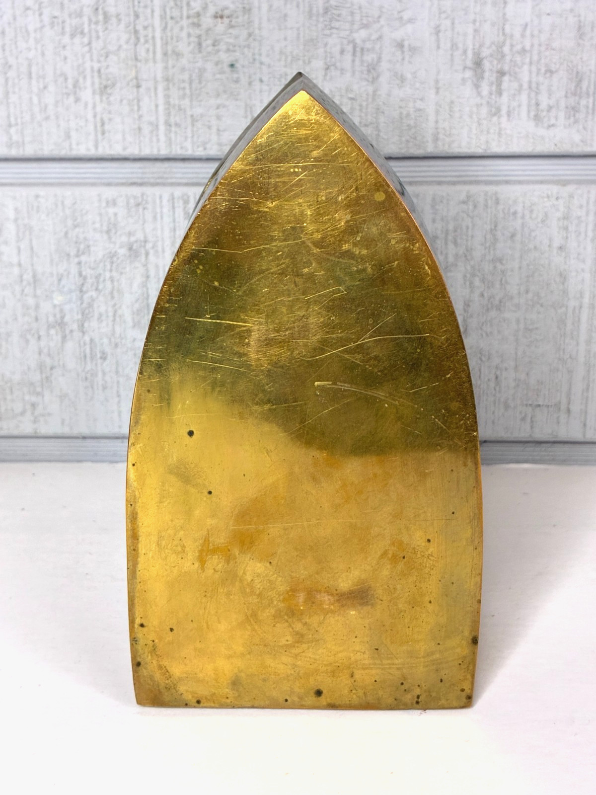 Vintage Brass Coal Iron w/ Blue & White Ceramic Handle ~ Locking Opening Lid