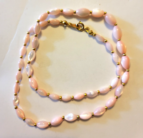 MOP Perlmutt rosa oval Perlen Strand Zucht Mode Halskette 13" lang