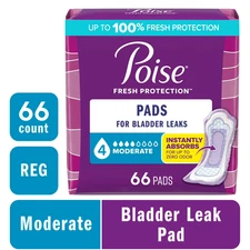 Poise Incontinence Pads for Women, 4 Drop Moderate Absorbency, Regular Length, 6