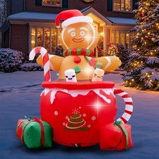 6ft Gingerbread Christmas Inflatable Outdoor Decoration, Christmas Outdoor De...