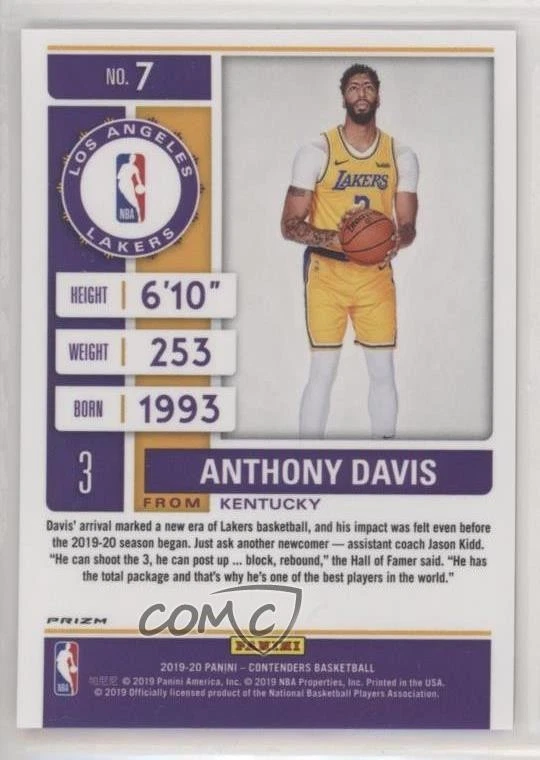 2019-20 Panini Contenders Season Ticket Photo Variation Anthony Davis #7 - Image 2 of 2