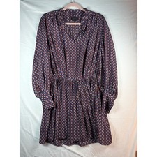 Rag & Bone New York Silk Mini Dress Red Blue Arrow Print Drawstring Waist Small