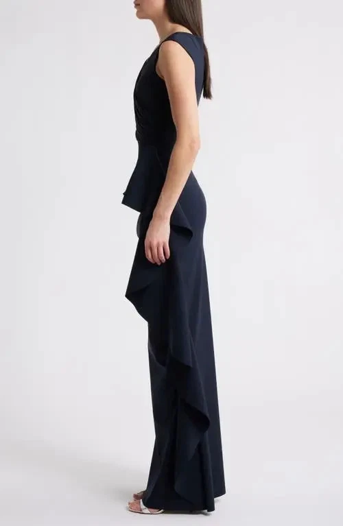 Vestido Chiara Boni La Petite Robe azul marinho Sozen cascata babado tamanho 10 $1090 - Imagem 2 de 3