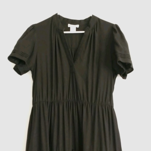 CYNTHIA ROWLEY Maxi Dress M Black Linen Blend Tiered Boho Lagenlook Pleats - Picture 3 of 9