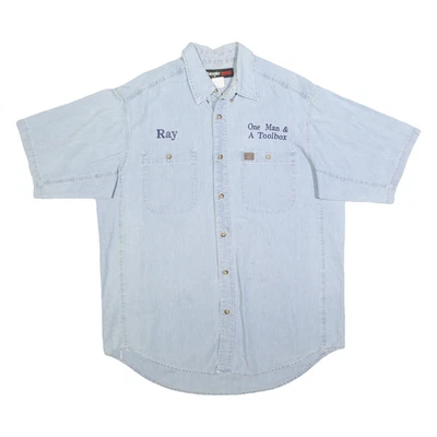 WRANGLER Hommes Bleu Travail Chemise XL Brodé Boutons Décontracté Coton Mélange - Photo 1/4