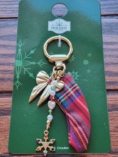 Holiday Christmas Stocking bag charm Keychain key ring key fob Gold Bow NWT