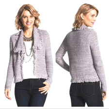 Chicos Sweater Medium 1 Purple Metallic Fringe Cardigan Cropped Knit Jacket