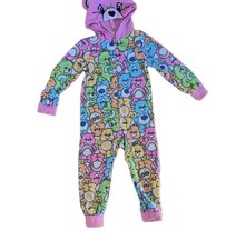 Vintage Care Bears themed Multicolor Girls Hooded Pajamas Sz 4/5 Flame Resistant