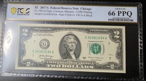 2017A Chicago 2 Dollar Bill 66 PPQ Major COPE ERROR