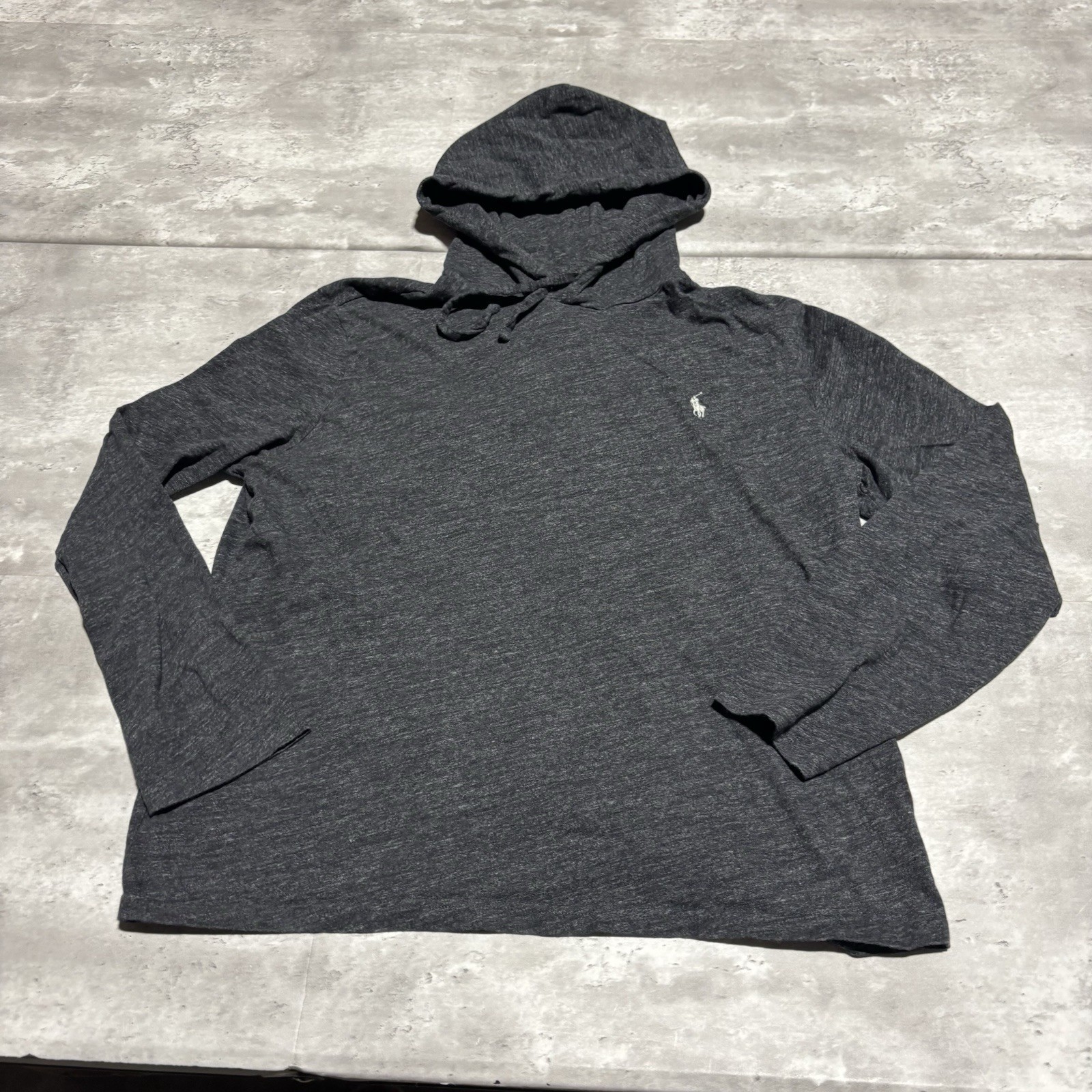 Polo Ralph Lauren camicia uomo grande grigia con cappuccio manica lunga cotone pony