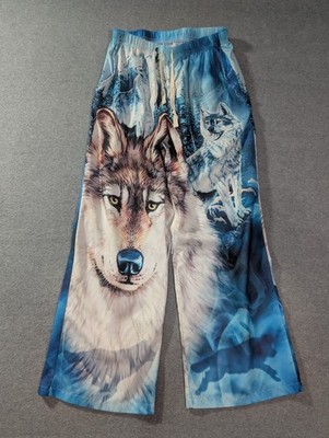Wolf Graphic Lounge Pants Unbranded Blue White Wide Leg Pajama XL