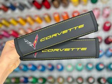 Embroidery Seat Belt Covers Shoulder Pads For C8 Corvette Accelerate Yellow