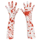 Fancy Dress Long Gloves Bloody Scary Outfit Splatter White Red Halloween Adults