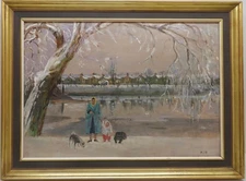 RODNEY JOSEPH BURN RA (1899-1984) oil painting RIVER THAMES CHISWICK WINTER