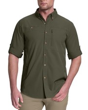 Mens Upf 50 Uv Protection Long Sleeve Hiking Shirts Breathable Quick Dry Fishi