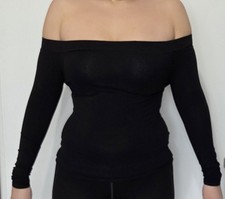 H&M Damen Langarmshirt Pullover schulterfrei schwarz Gr. XS 34