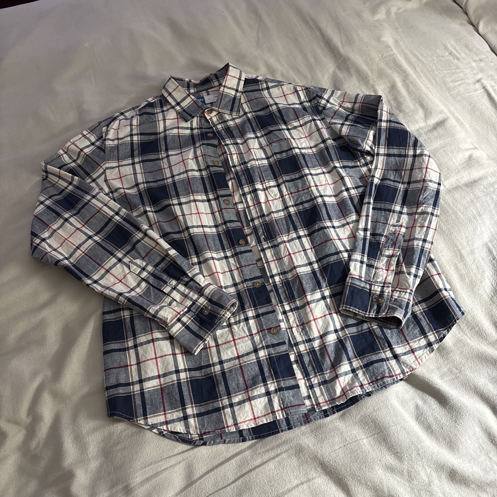 Old Navy Men’s L Built-In Flex Plaid Button-Up Shirt • Slim Everyday Casual