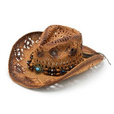 Brown Western Straw Cowboy and Cowgirl Hat with Decorative Bands for Adults ...