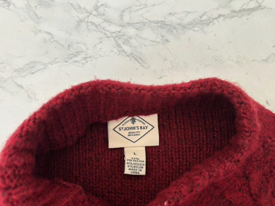 Suéter feminino St John's Bay malha cabo L vermelho gola alta pulôver novo com etiquetas F2 - Imagem 4 de 4