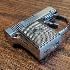 Pistol Shaped Gun Lighter FIRE Stainless Color METAL, Mini Zip Gun -USA SHIP New