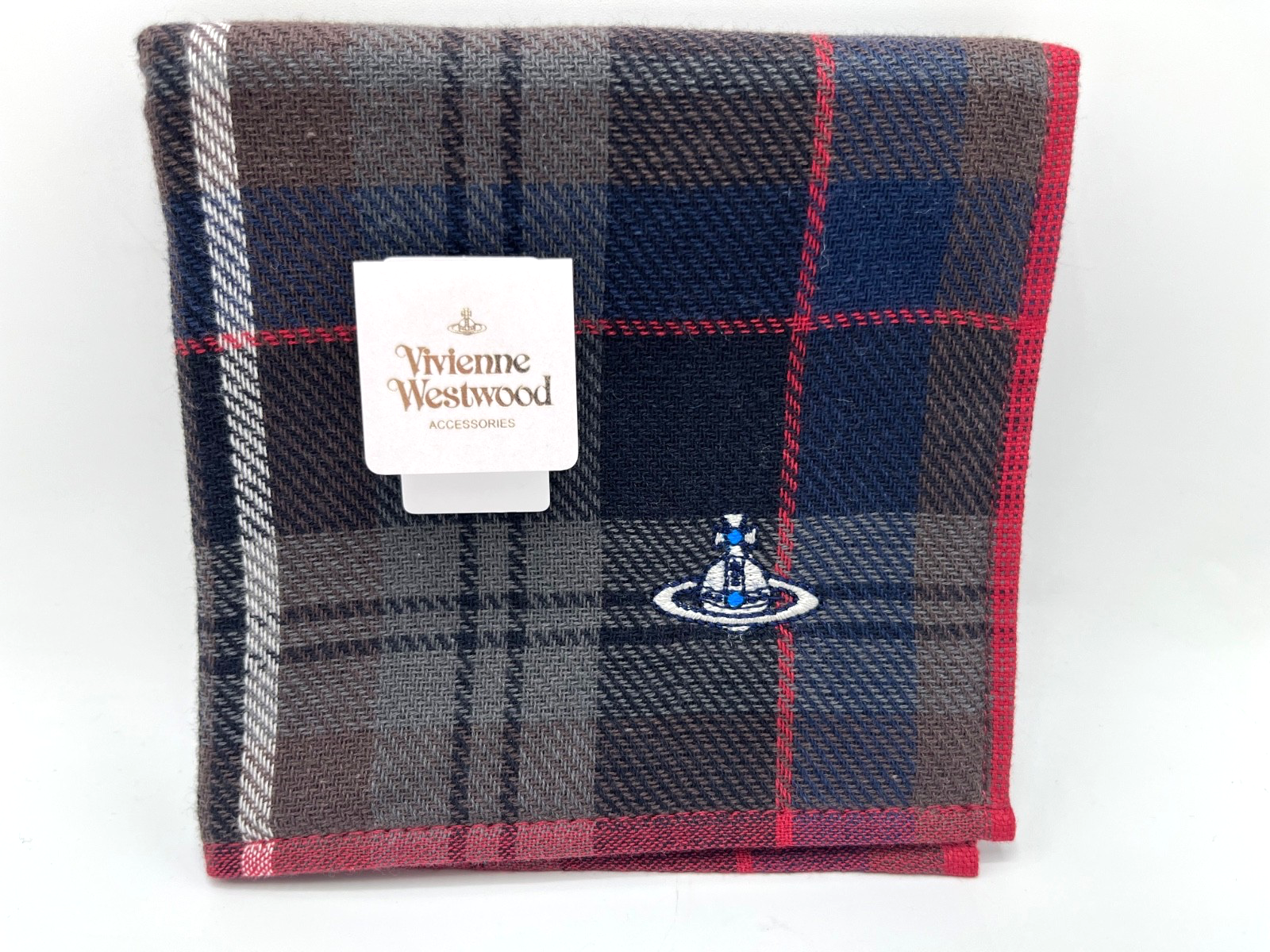 VIVIENNE WESTWOOD Orb Tartan Plaid Check Pocket Square Handkerchief in bag