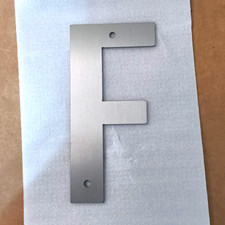 4 in Metal Letter F Wall Mounted Sign, Silver Brushed Finish Modern Decor