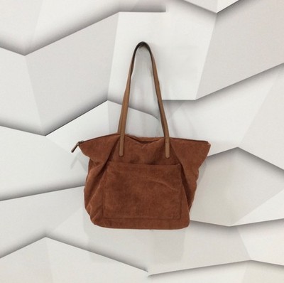 Sonoma Zip-Top Corduroy Shoulder/Tote Bag with Leather Straps