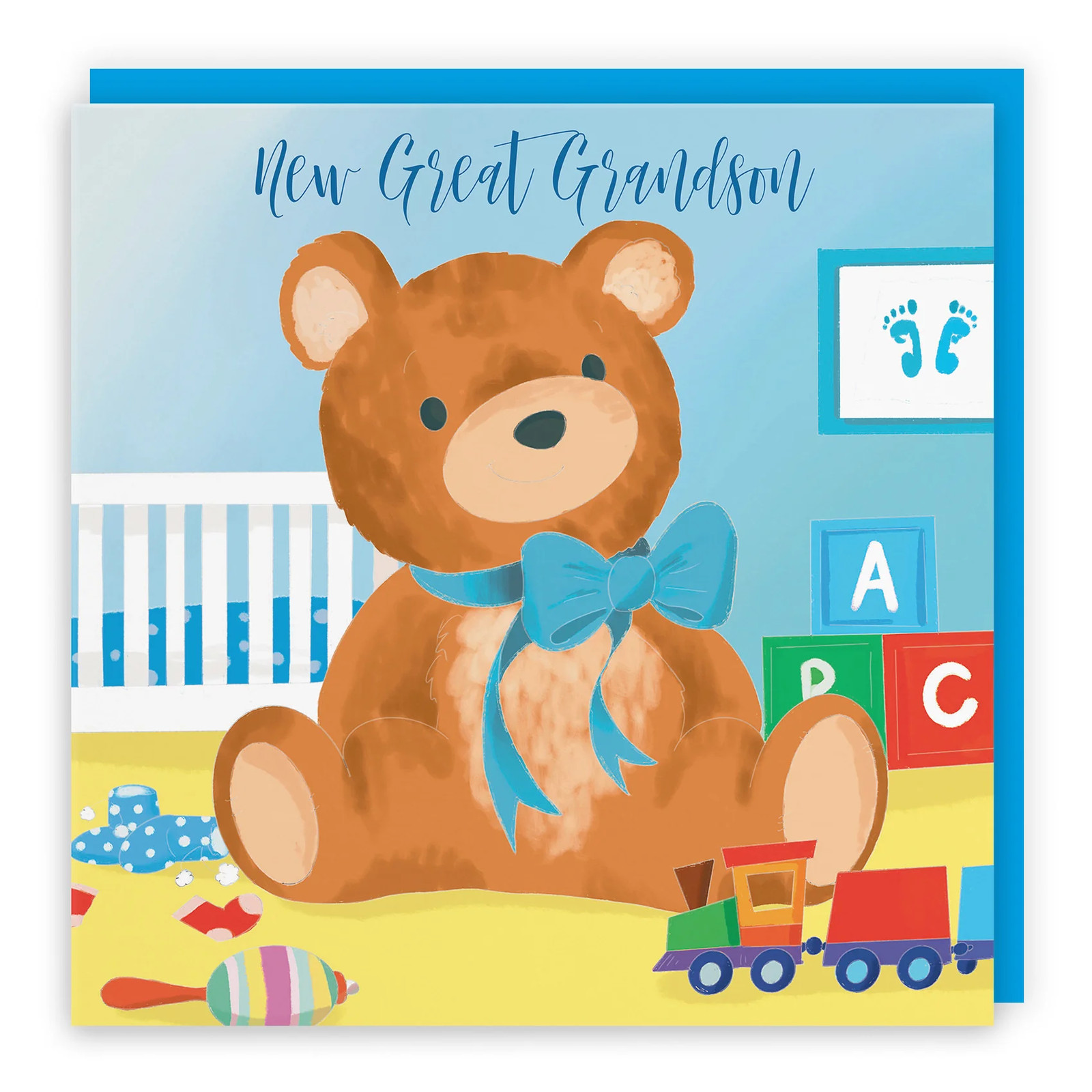 New Great Grandson New Baby Card Blue Teddy Bear Classic