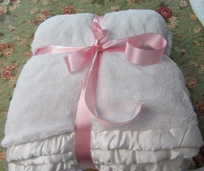 Simply Shabby Chic WHITE KING 2ply Plush Fleece Blanket w/Satin Binding 102''x92''