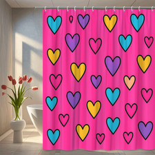 Colorful Heart Shower Curtain  Fun Pink Design for Kids Bathroom