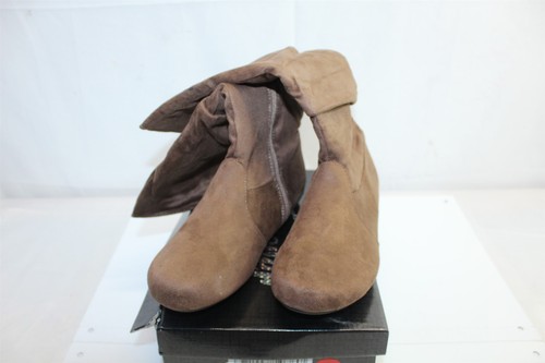 Slouch-Damenstiefel aus Kunst-Wildleder braun taupe durchgehender seitlicher Reißverschluss wadenhoch Größe 8,5 - Bild 2 von 9