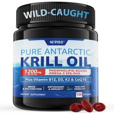 Antarctic Krill Oil 1200 mg Omega 3 Supplement, Omega 3 Krill Oil Softgels w/...
