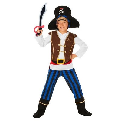 Child MORPH COSTUMES Blue Striped PIRATE Halloween Costume Size 3/4T 4/6 Hat NWT