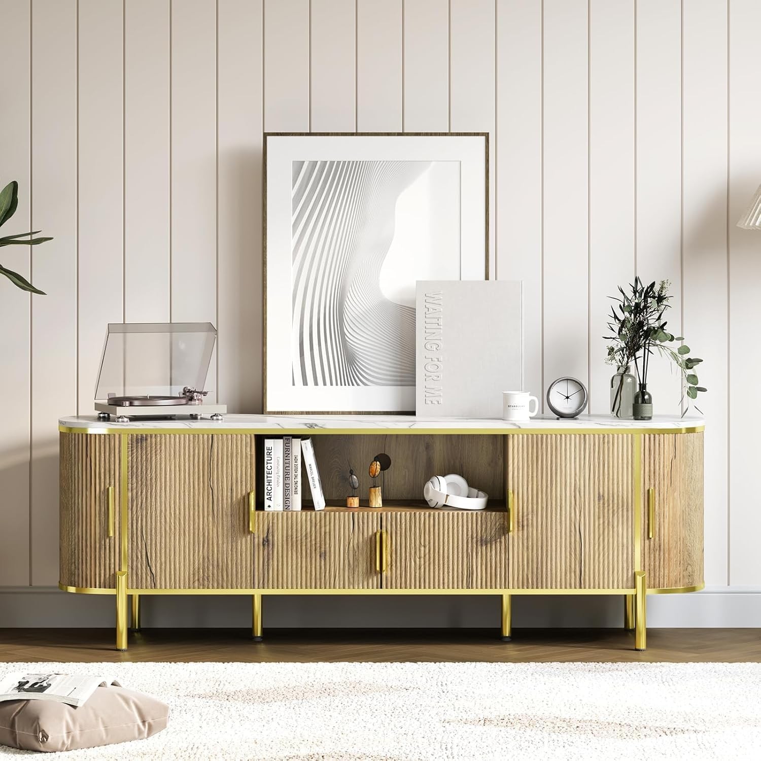 With Faux Marble Top & Curved Sliding Doors