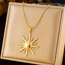 Women's Fashion 18k Gold Plated Stainless Steel Sun Totem Pendant Necklace