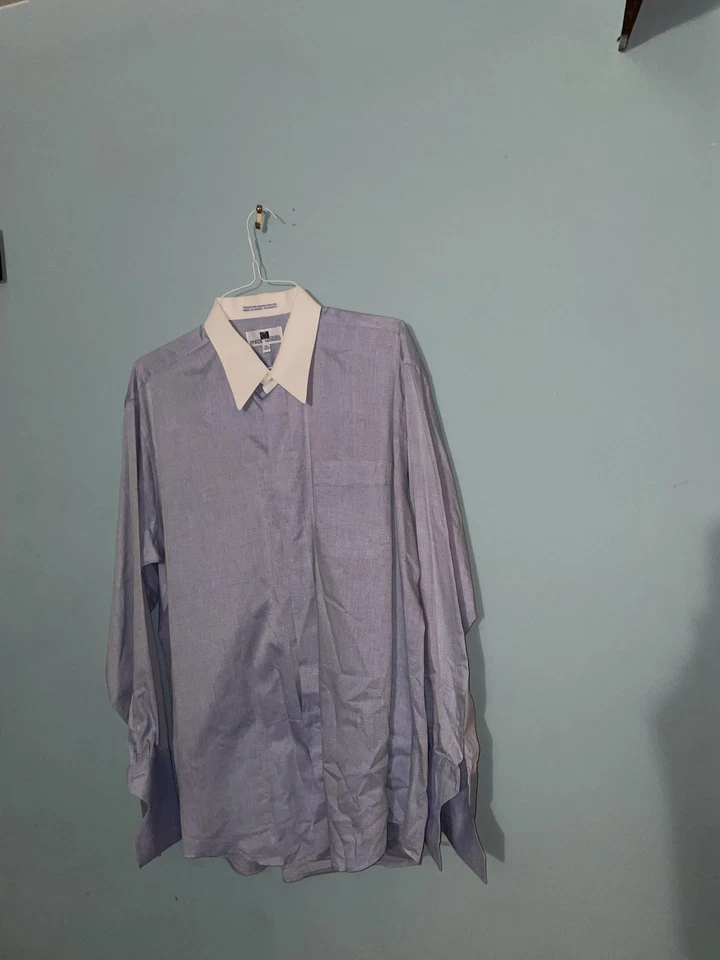 Italo Mondo Shirt Mens XL Blue White Contrast Collar Dress Long Sleeve 17 1/2 35 - Image 2 of 4