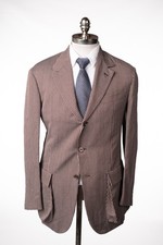 CARUSO Striped Maroon Sport Coat Wool Linen Regular Fit 3 Button 38 R EU 48 