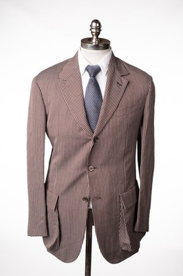 CARUSO Striped Maroon Sport Coat Wool Linen Regular Fit 3 Button 38 R (EU 48)