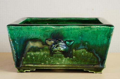 Rare Japanese Bonsai Pot BUSHUAN FUKUSHIGE 7.9"(20cm) Green Rectangle w/Box L429 - Picture 10 of 22